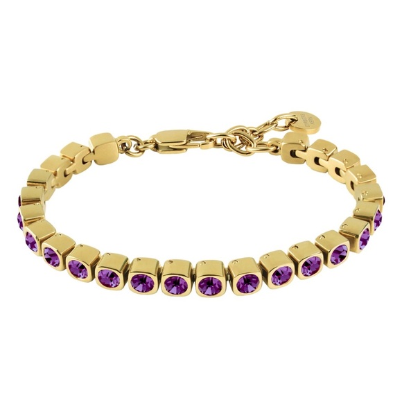 Gold Amethyst Tennis Bracelet | Sparkling Crystal Purple Jewelry |Gift-Ready NWT - Picture 3 of 10